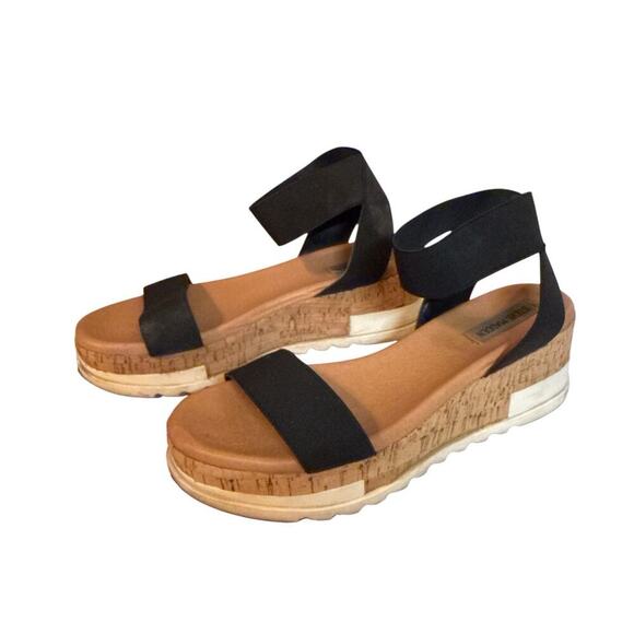 Steve Madden Women Elba Wedge Platform Stretch Ankle Strap Sandal Size 9.5 Black - Picture 1 of 6